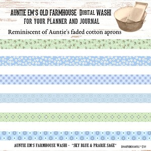 Auntie Em&#39;s Old Farmhouse Washi - Digital Washi in Old Timey Flour Sack Patterns - &quot;Sky Blue & Prairie Sage&quot;