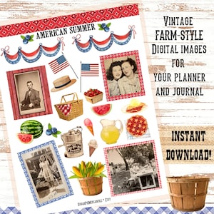 American Summer -Farm style Collage Sheet for Journal/planners -INSTANT DOWNLOAD PDF- (No physical product will be shipped.)