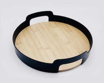 Versatile Circular Tray with Wood Base/wood catchall tray/valet tray/front door tray/bamboo wood base/round wood tray/modern circle tray