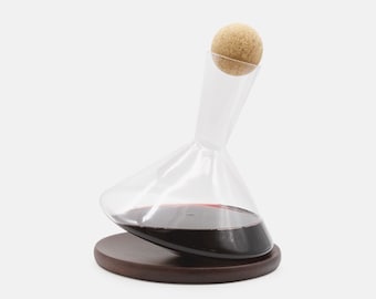 Crystal Wine Decanter with Stopper / Unique Wine Carafe Set / Tilting Glass & Decanter / Father's Day Gift