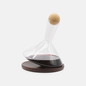 Crystal Wine Decanter with Stopper / Unique Wine Carafe Set / Tilting Glass & Decanter / Father's Day Gift