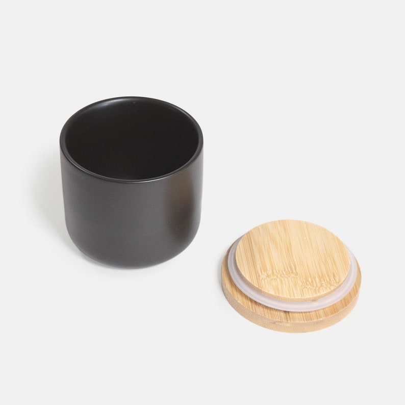 Ceramic Cylinder Storage Jar With Wood Lid/Minimalist Kitchen Organizer Food Storage Jar/Coffee Tea Sugar Container/Seasoning Spice Canister image 5