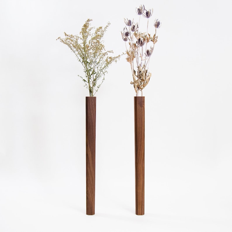 Wooden Wall Vase / Modern Bud Vase / Wall Mounted Flower Vase/ Etsy