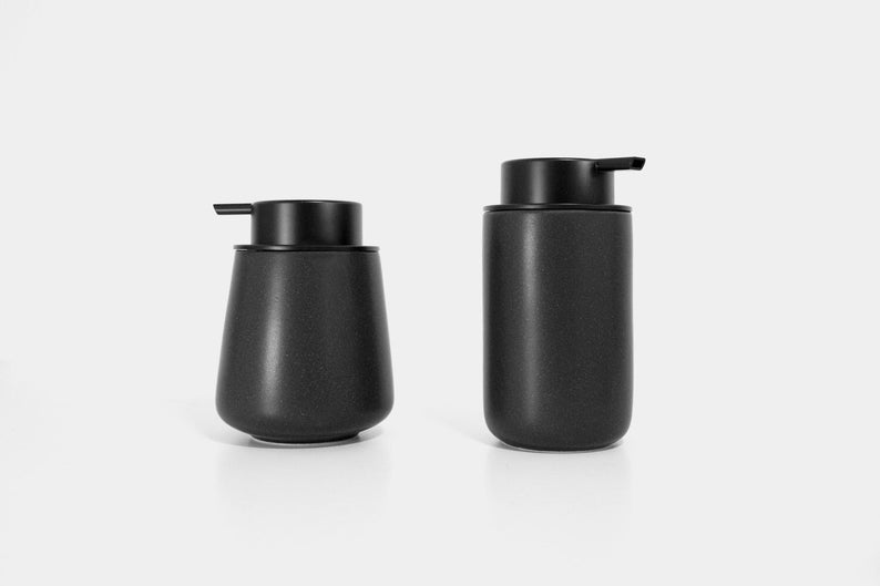 Minimalist Midnight-Black Foaming Soap Dispenser/ Ceramic Base with black Soap Pump/ Essential Bathroom Accessories image 1
