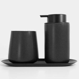 Minimalist Midnight-Black Foaming Soap Dispenser/ Ceramic Base with black Soap Pump/ Essential Bathroom Accessories image 7