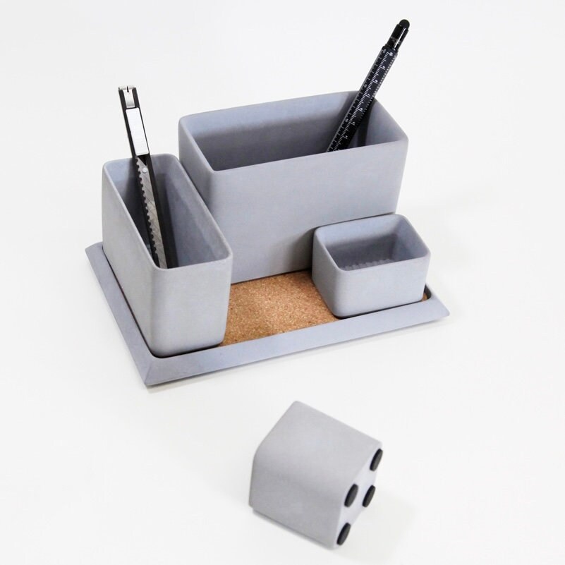 Concrete Desk Organizer Set / Office Desk Accessories / Etsy