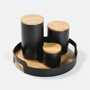 Ceramic Cylinder Storage Jar With Wood Lid/Minimalist Kitchen Organizer Food Storage Jar/Coffee Tea Sugar Container/Seasoning Spice Canister image 6