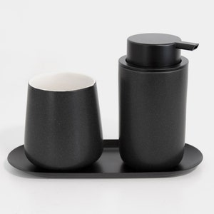 Minimalist Midnight-Black Foaming Soap Dispenser/ Ceramic Base with black Soap Pump/ Essential Bathroom Accessories image 6