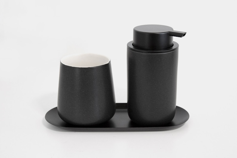 Minimalist Midnight-Black Foaming Soap Dispenser/ Ceramic Base with black Soap Pump/ Essential Bathroom Accessories image 6