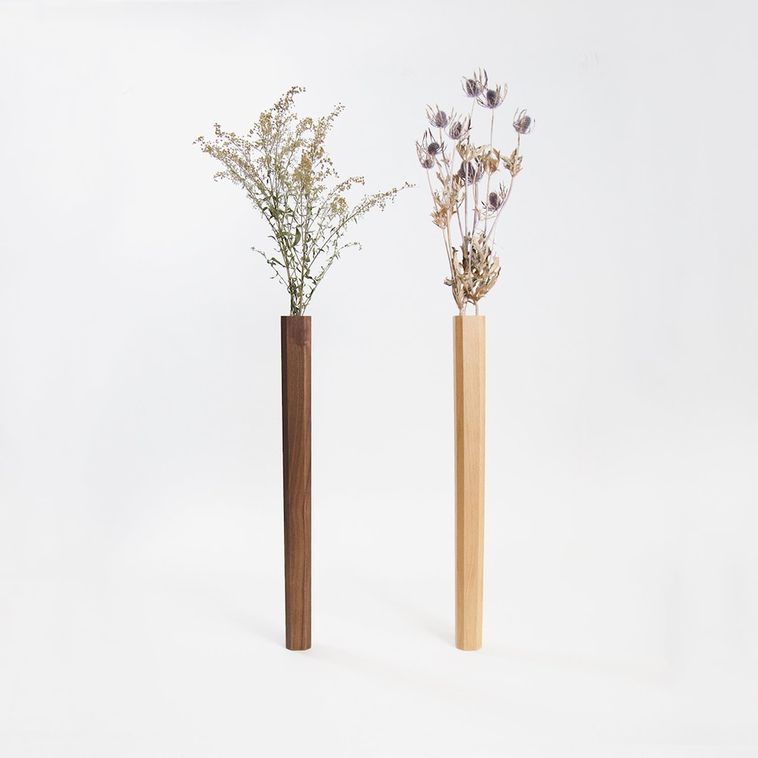 Wooden Wall Vase / Modern Bud Vase / Wall Mounted Flower Vase/ Etsy