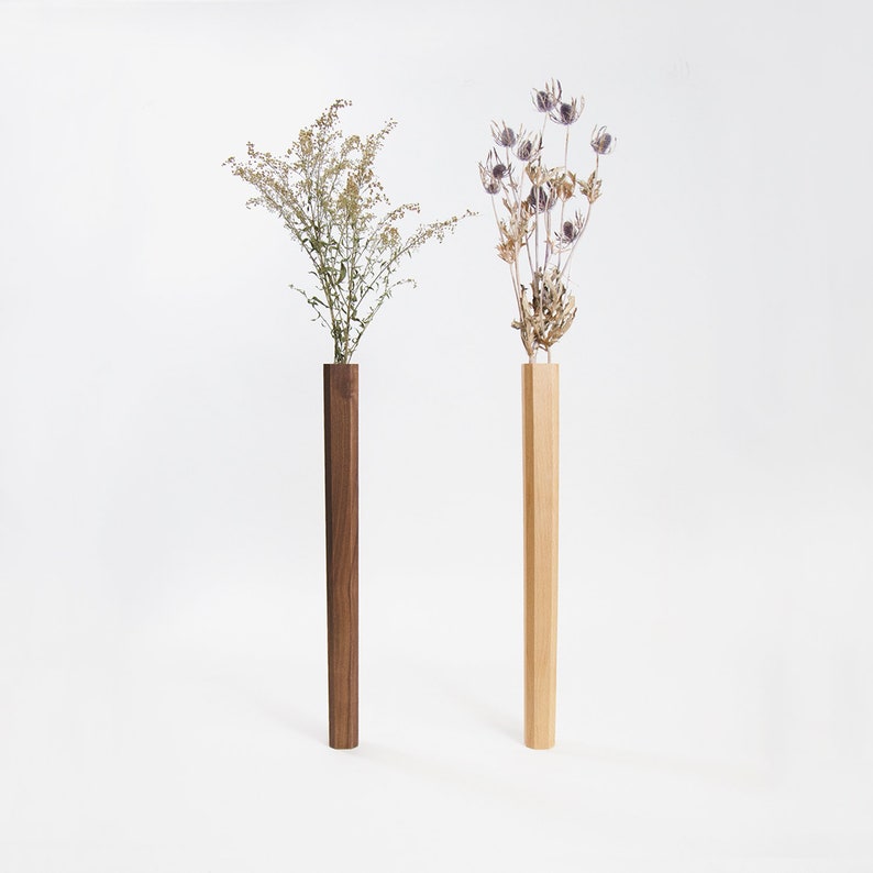 Wooden Wall Vase / Modern Bud Vase / Wall Mounted Flower Vase/ Etsy