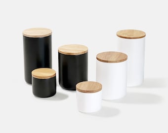 Keramische cilinder voorraadpot met houten deksel/minimalistische keukenorganizer voedselopslag/koffie thee suikercontainer/kruiden kruidenpot