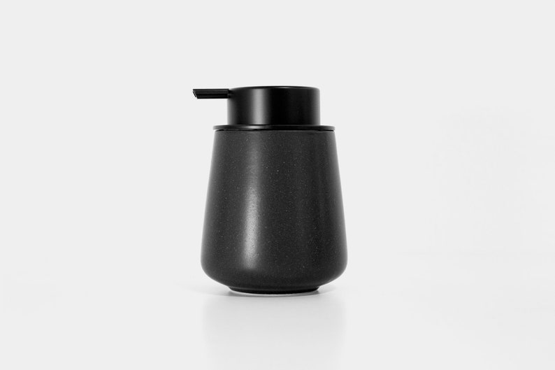 Minimalist Midnight-Black Foaming Soap Dispenser/ Ceramic Base with black Soap Pump/ Essential Bathroom Accessories image 2