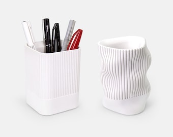 Striped Concrete Pen Holder | Desk top accessories for office and home | Back to school gift