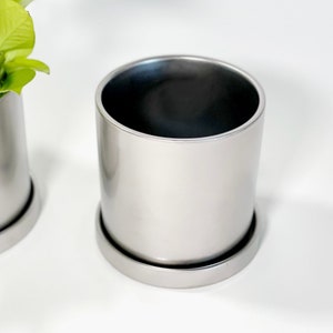 Minimalist Ceramic Planter in Metallic Silver Finish Tabletop Planter