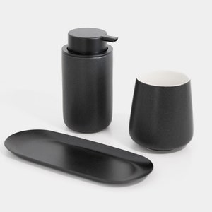 Minimalist Midnight-Black Foaming Soap Dispenser/ Ceramic Base with black Soap Pump/ Essential Bathroom Accessories image 9