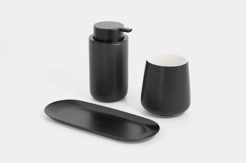 Minimalist Midnight-Black Foaming Soap Dispenser/ Ceramic Base with black Soap Pump/ Essential Bathroom Accessories image 9