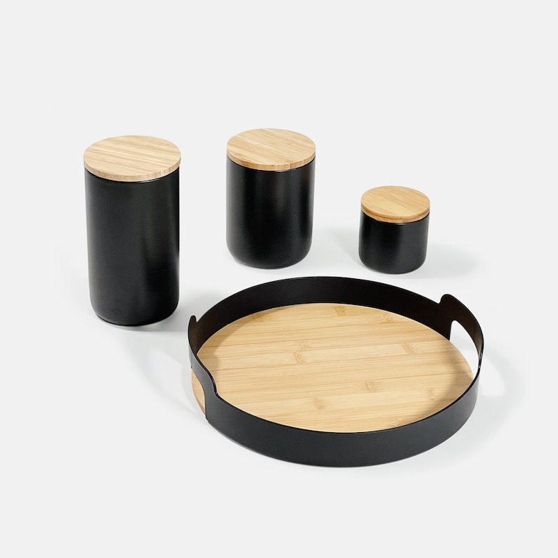 Ceramic Cylinder Storage Jar With Wood Lid/Minimalist Kitchen Organizer Food Storage Jar/Coffee Tea Sugar Container/Seasoning Spice Canister image 4