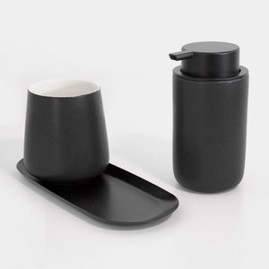 Minimalist Midnight-Black Foaming Soap Dispenser/ Ceramic Base with black Soap Pump/ Essential Bathroom Accessories image 8