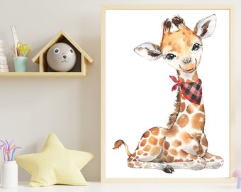 Adorable Giraffe Baby Boy For Safari Nursery Decor, Printable Wall Art in different sizes