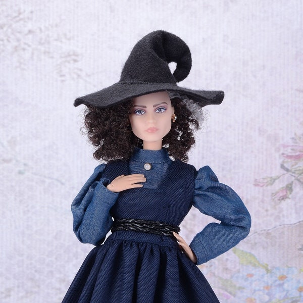 Kamelia Doll Fashion, Felt witch hat for 12 inch fashion dolls, 1/6 scale witch hat for Halloween, different colors