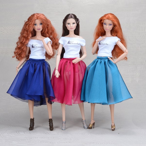 Kamelia Doll Fashion, Midi chiffon skirt for 12 inches fashion dolls, casual clothes for dolls (regular/tall body), 1/6 scale clothes