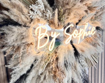 Custom Pampas Cloud with Neon Sign | Floral Wall Decor