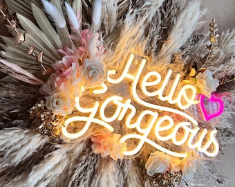 Pampas Cloud Neon Sign | 'Hello' Floral Wall Decor