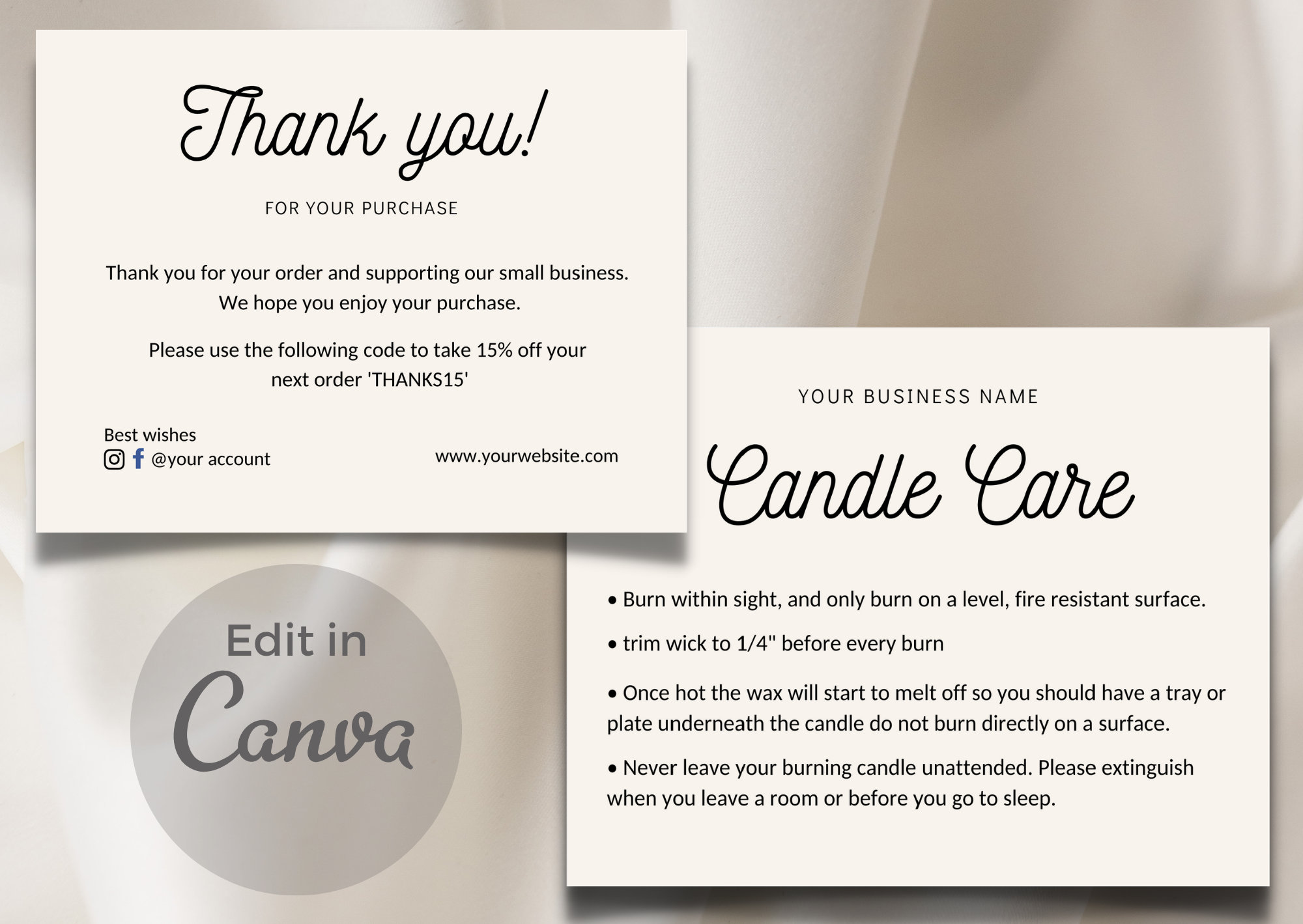 Candle Business Thank You Card Template Candle Care Thank You Etsy