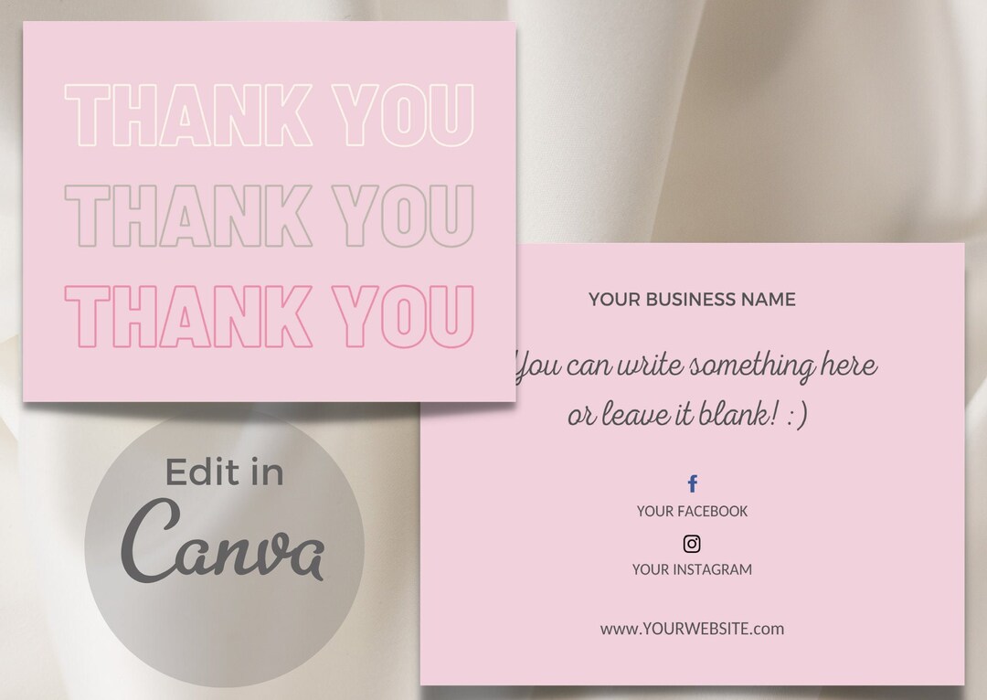 Editable Small Business Thank You Card Template, Rose Pink Thank You ...