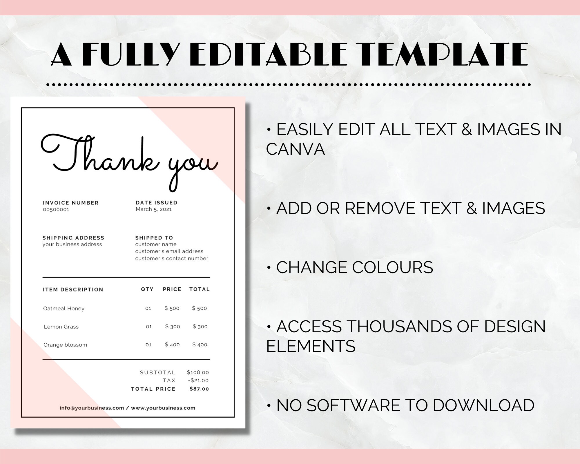 editable invoice template printable invoice order form etsy