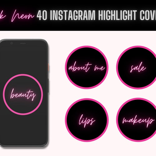 Editable Neon Highlights Glitter Instagram Covers Pink Neon - Etsy