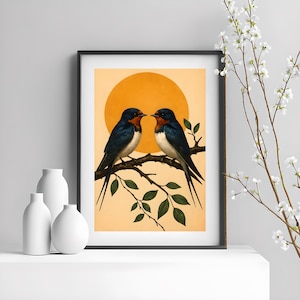 Swallow Print, Bird Art, Lithograph Poster, Bird Poster Prints, Art Deco Bird Poster Prints, Swallow Home Decor, Abstract Bird Print