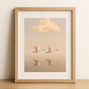 White Swan Print, Swan Couple Wall Art, Neutral Moody Bird Printable Wall Art, Farmhouse Decor, Moody White Swan Digital Poster Print