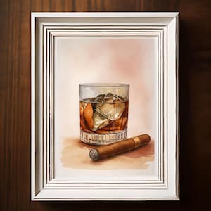 Whisky en sigaar print, humeurige whisky muurkunst, barwagen kunst aan de muur, barwagen print, mannelijke muurkunst, keuken muurkunst, man Cave Art