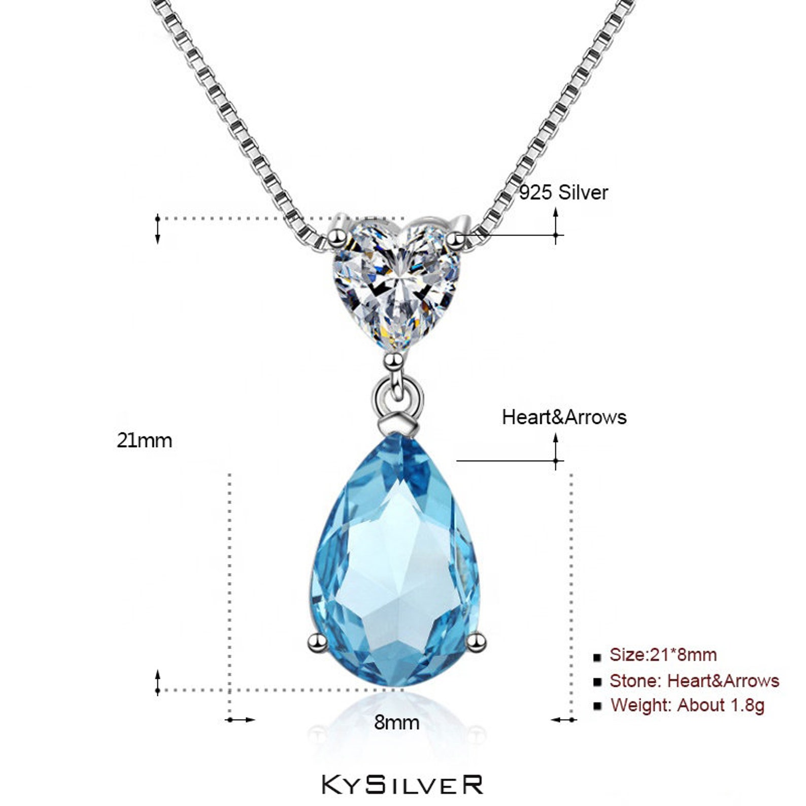 Blue Drop Necklace 925 Sterling Silver Blue Stone Teardrop - Etsy