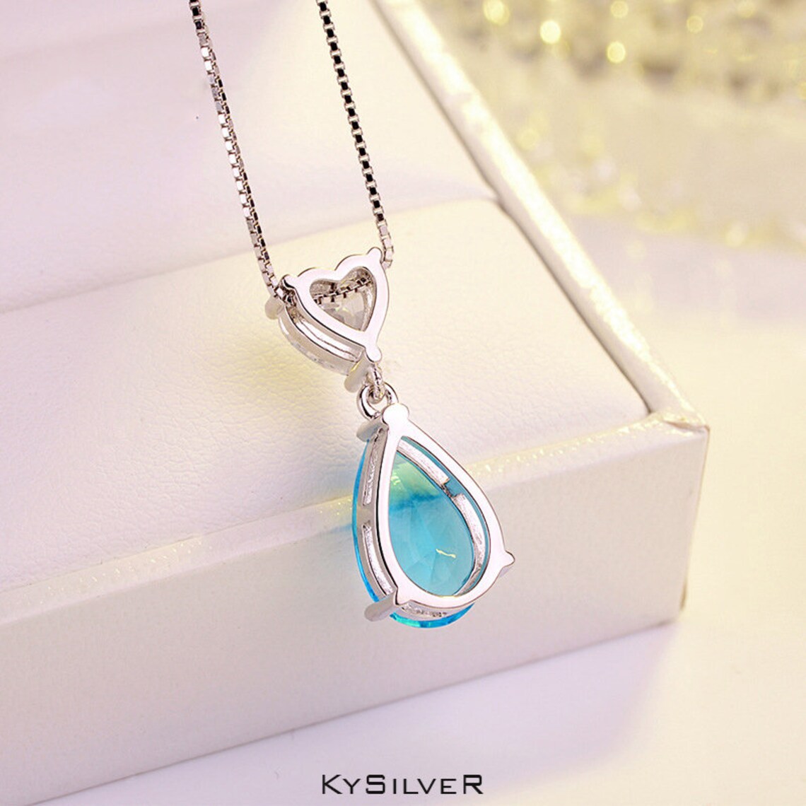 Blue Drop Necklace 925 Sterling Silver Blue Stone Teardrop Etsy