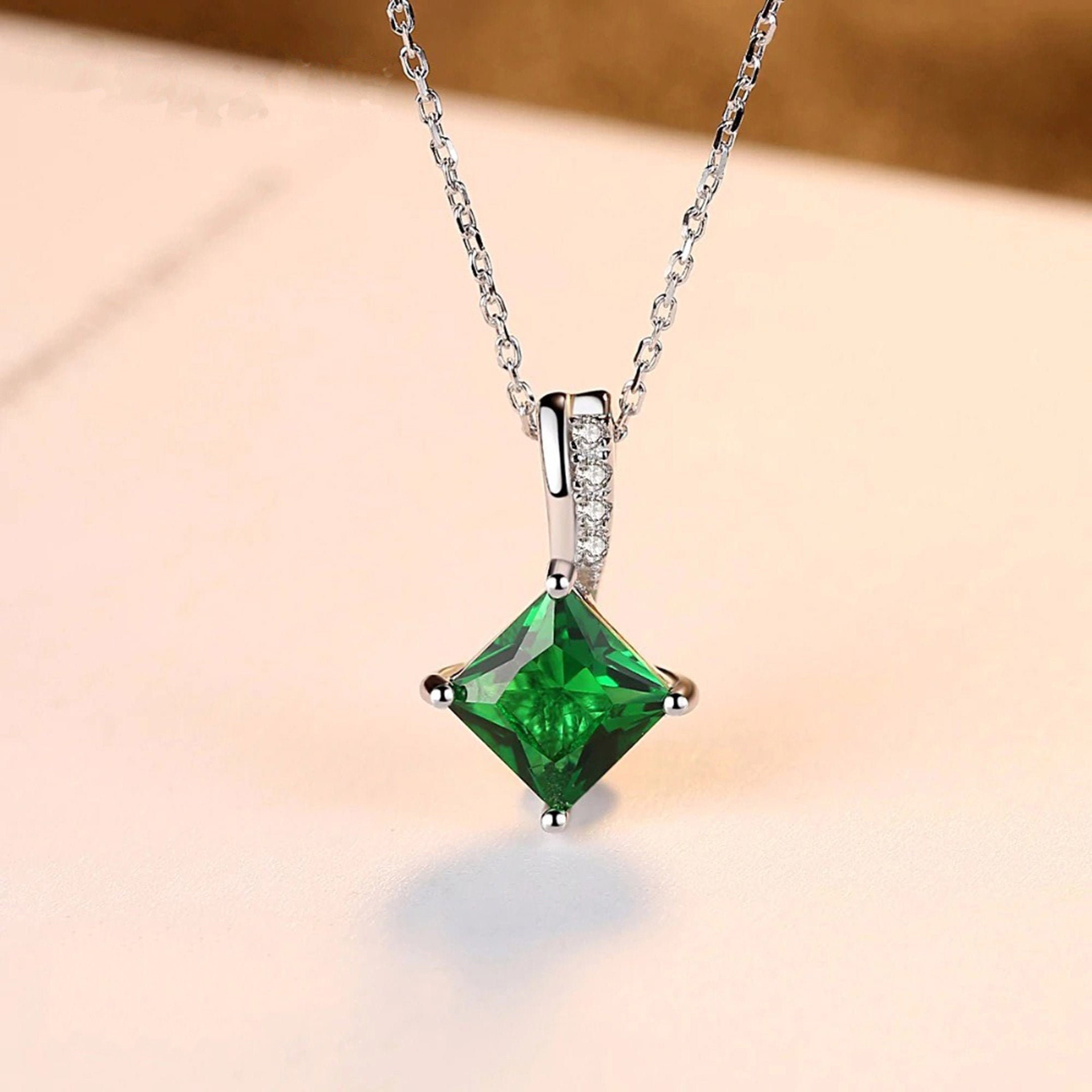 Emerald Green Necklace 925 Sterling Silver Necklace for Etsy UK