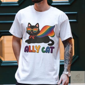 Pride Ally Cat Shirt, Retro Rainbow Colors Cat Ally Shirt, Cat Pride Shirt, Funny Pride Shirt, LGBTQ Shirt, LGBT Gifts, Love Is Love T-Shirt