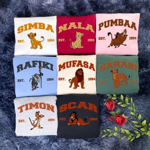 Vintage The Lion King Movie Character Embroidered Sweatshirt, Mufasa Embroidered Sweatshirt, Simba, Nala, Scar, Gift For Fans Mufasa