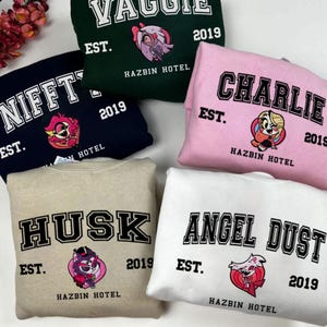 Custom Hazbin Hotel Embroidered Sweatshirt, Chibi Hazbin Hotel Embroidery T-shirt, Gift For Her, Gift For Him