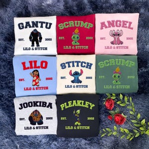 Lilo Stitch Angel Stitch And Friends Embroidered Sweatshirt, Embroidered Hoodie, Cartoon Embroidered Characters Shirt