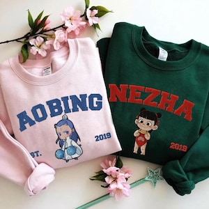 Nezha Aobing Embroidered Sweatshirt, Nezha Embroidered Hoodie, Nezha Embroidered Shirt