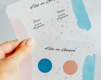Carte à Gratter Annonce Sexe Bébé – Fille ou Garçon – Révélation Grossesse Originale -Annonce original- Lot 4 Cartes à gratter Gender reveal