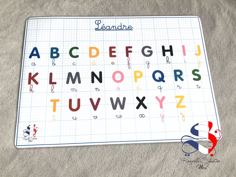 Set de table ludique maternelle CP, set de table personnalisé, set de table ludique, set de table enfant, set de table alphabet, set lettre BLEU Alphabet