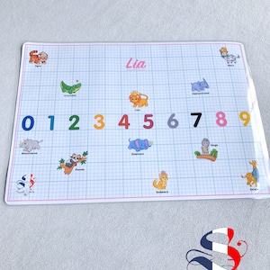 Set de table ludique maternelle CP, set de table personnalisé, set de table ludique, set de table enfant, set de table alphabet, set lettre ROSE Chiffre Animaux