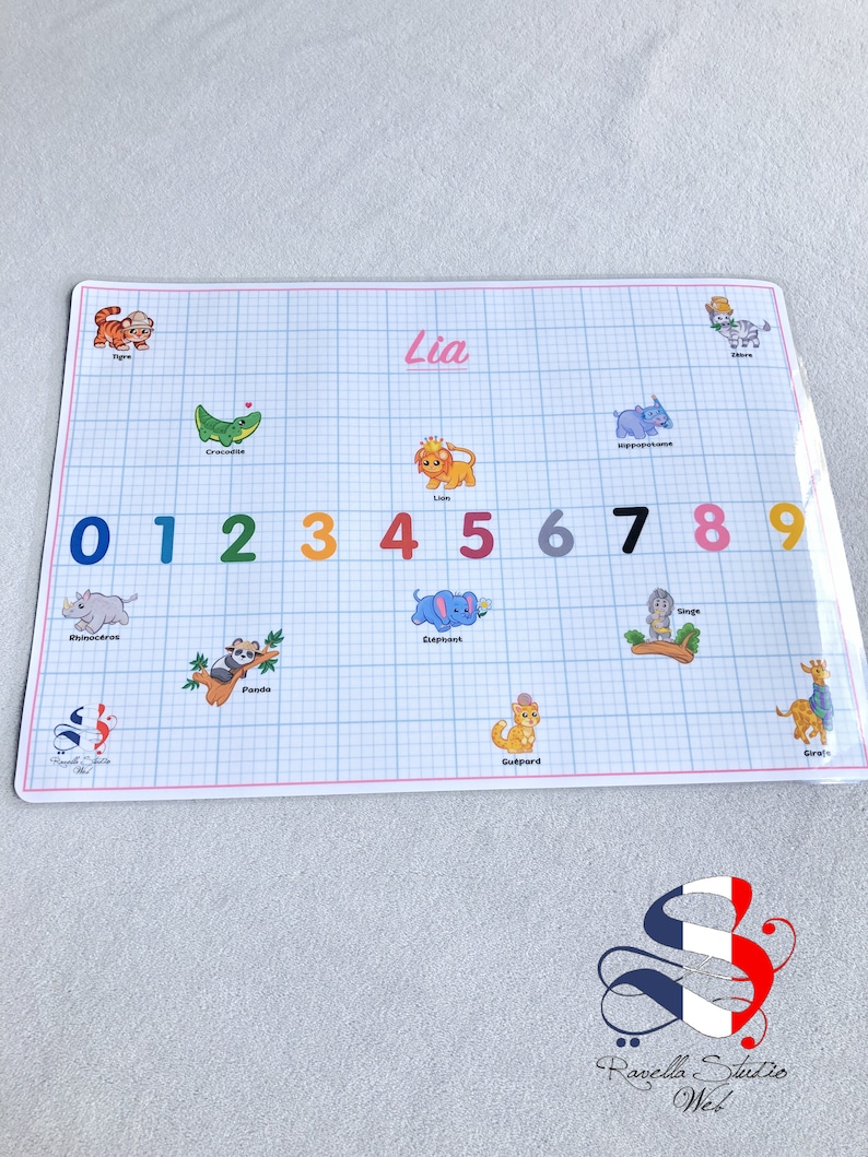 Set de table ludique maternelle CP, set de table personnalisé, set de table ludique, set de table enfant, set de table alphabet, set lettre ROSE Chiffre Animaux