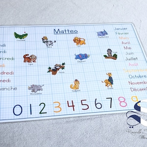 Set de table ludique maternelle CP, set de table personnalisé, set de table ludique, set de table enfant, set de table alphabet, set lettre BLEU JourMoisChiffre