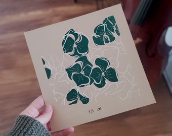 Sérigraphie Hortensia vert et blanc