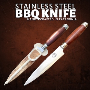 Handcrafted Stainless Steel 10&quot; Steak Knife &lt; from Patagonia &gt; with Leather Sheath, Versatile, Gaucho-Style Knife Makes a Great Gift